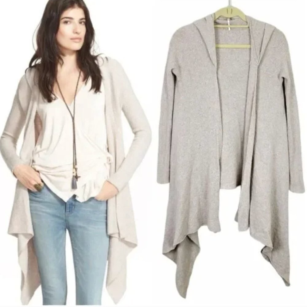 𝅺Free People Beige Sloane Hooded Wrap Cardigan Large